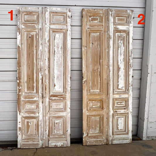 Pair of Antique 4 Panel Washed Wood Doors