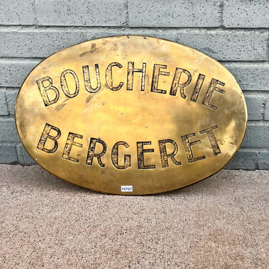 Brass Butcher Sign French "Boucherie Bergeret"