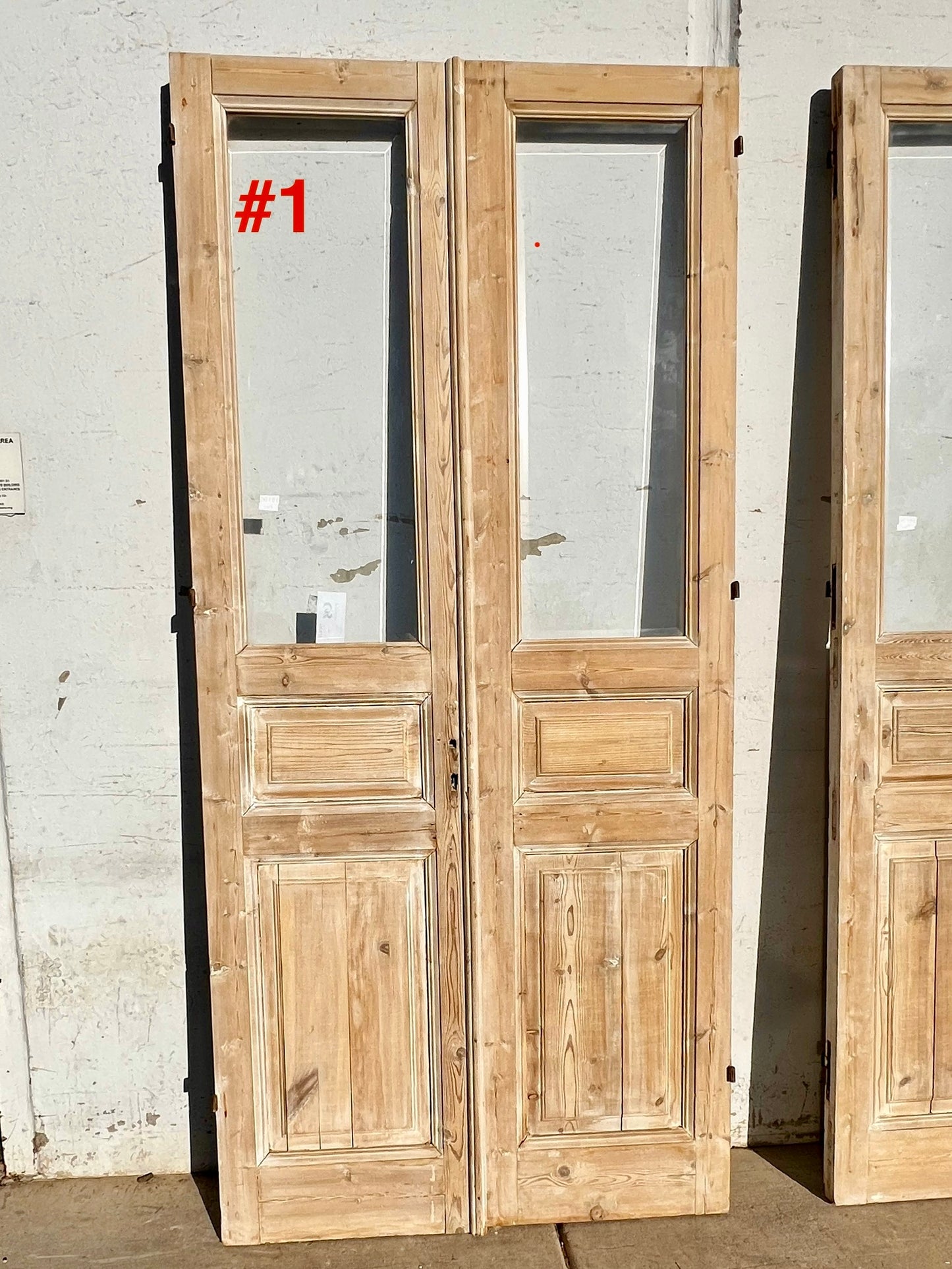 Pair of Washed Antique Wood Doors w/2 Lites