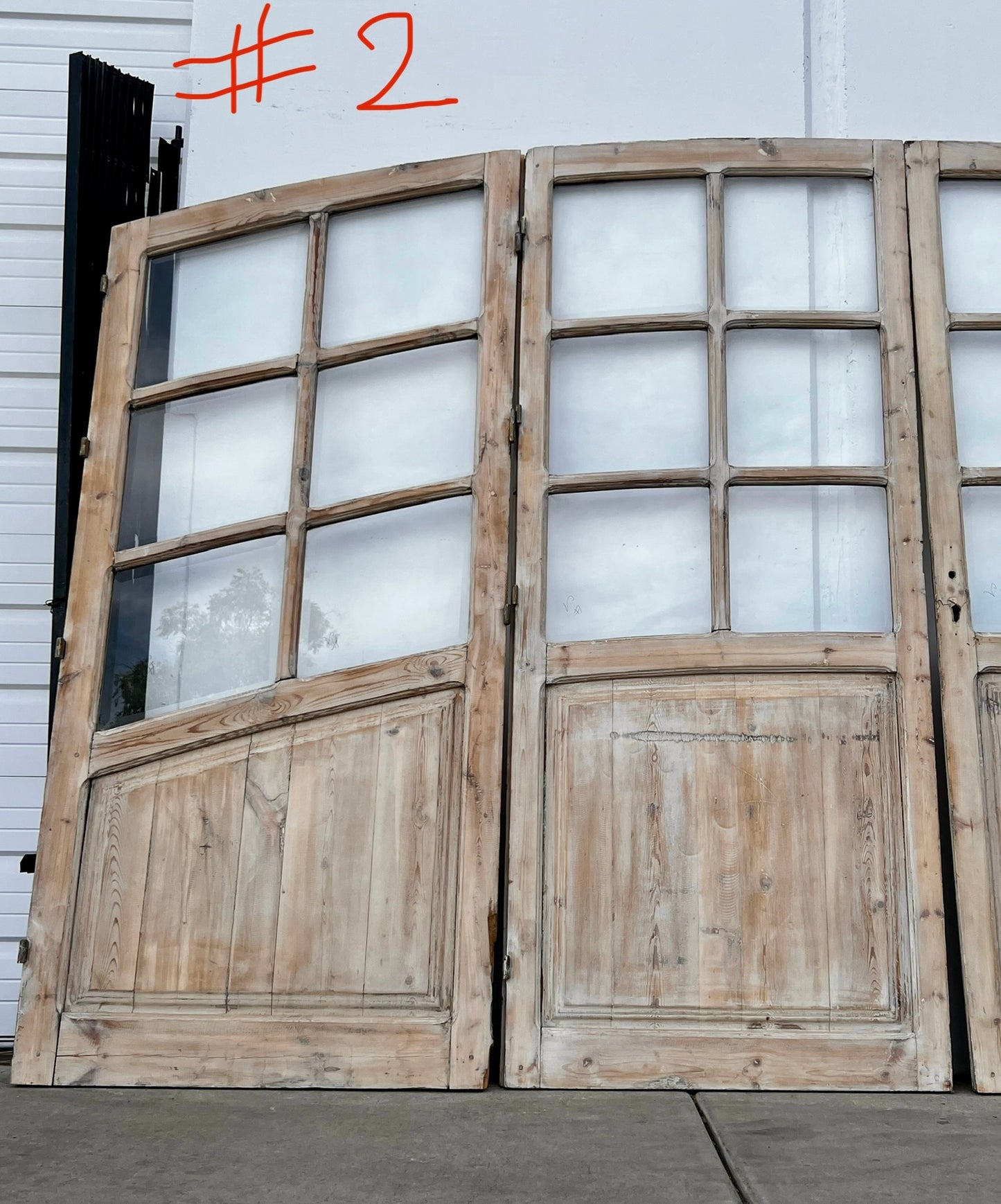 Set of Arched Washed Wood Doors w/24 Lites