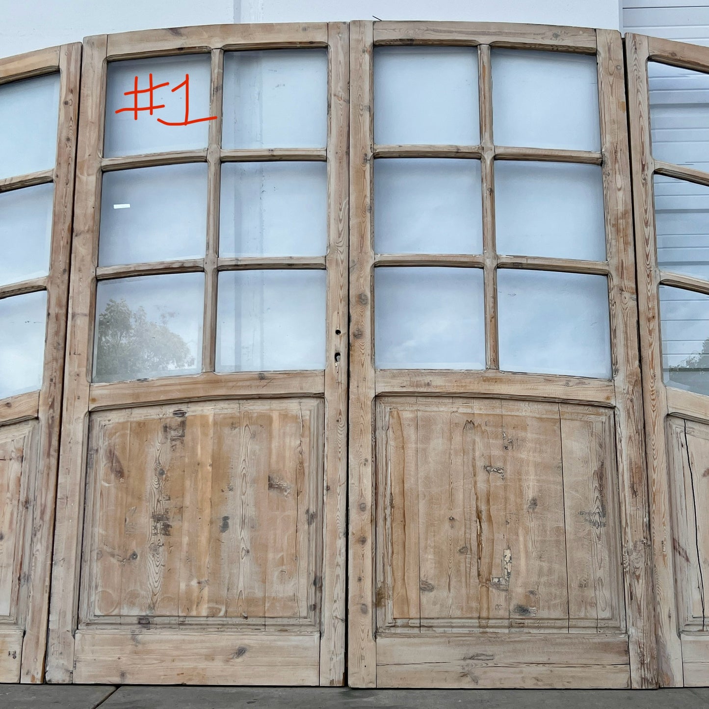 Set of Arched Washed Wood Doors w/24 Lites