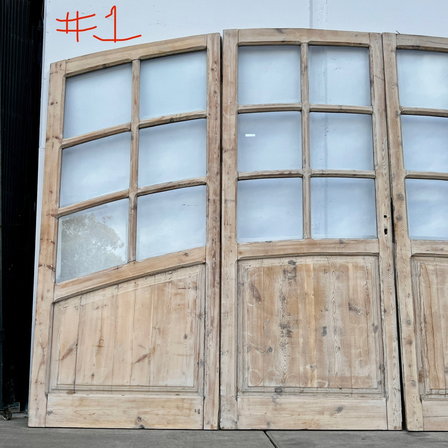 Set of Arched Washed Wood Doors w/24 Lites