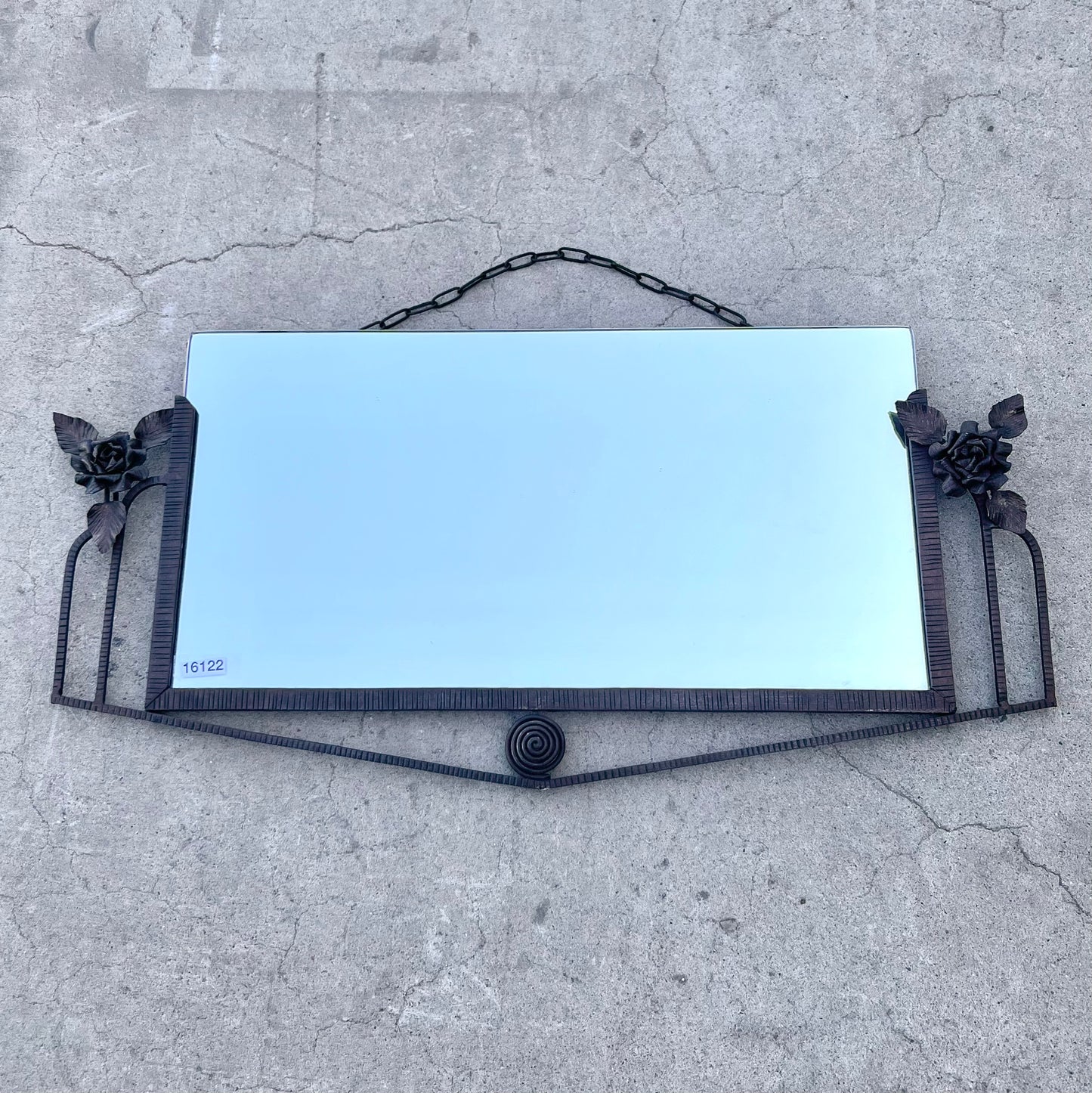 French Deco Iron Mirror with Two Flowers