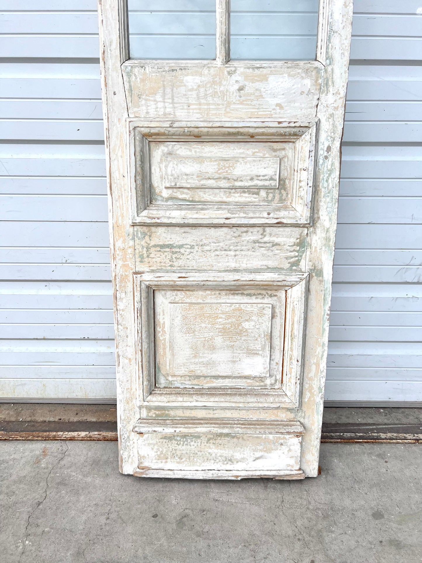 Single 2 Panel 7 Lite Washed Wood French Antique Door