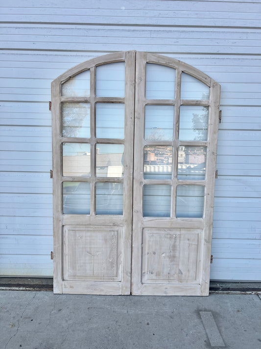 Pair of Arched Wood Doors w/16 Glass Lites