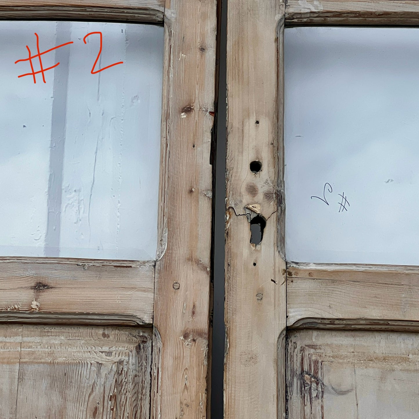 Set of Arched Washed Wood Doors w/24 Lites