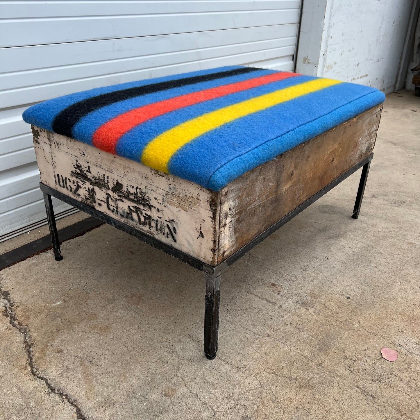 Raisin Box Ottoman with Camp Blanket Top