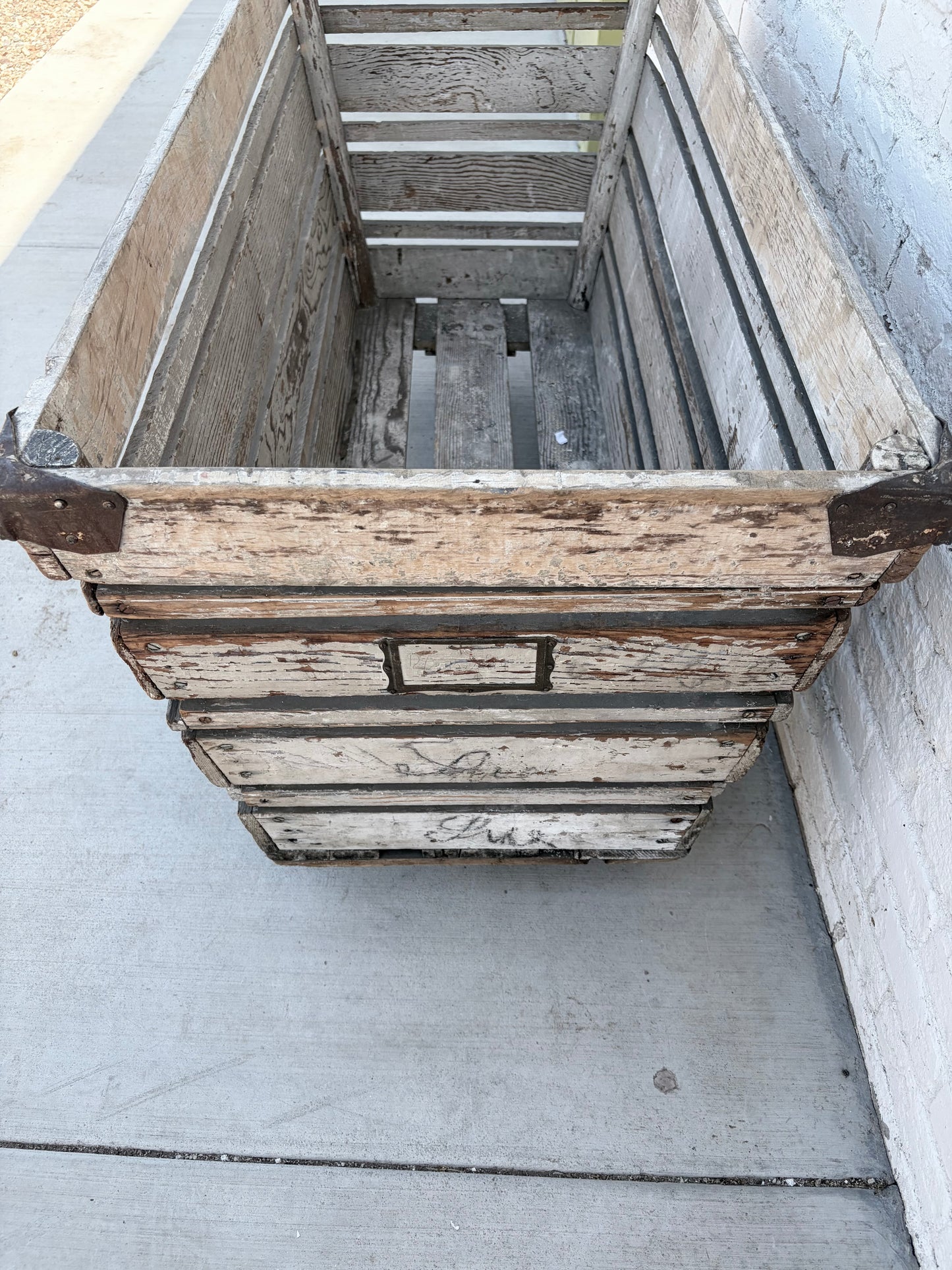 Large Rolling Textile White Wood Crate