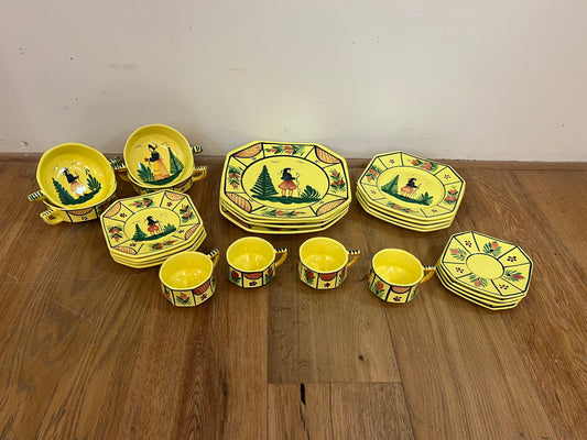 Set of Soleil Yellow Octagonal Quimper Dinnerware
