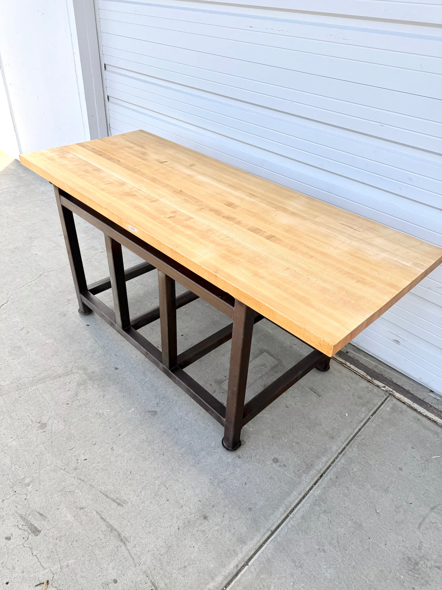 Wooden Work Table with Iron Base