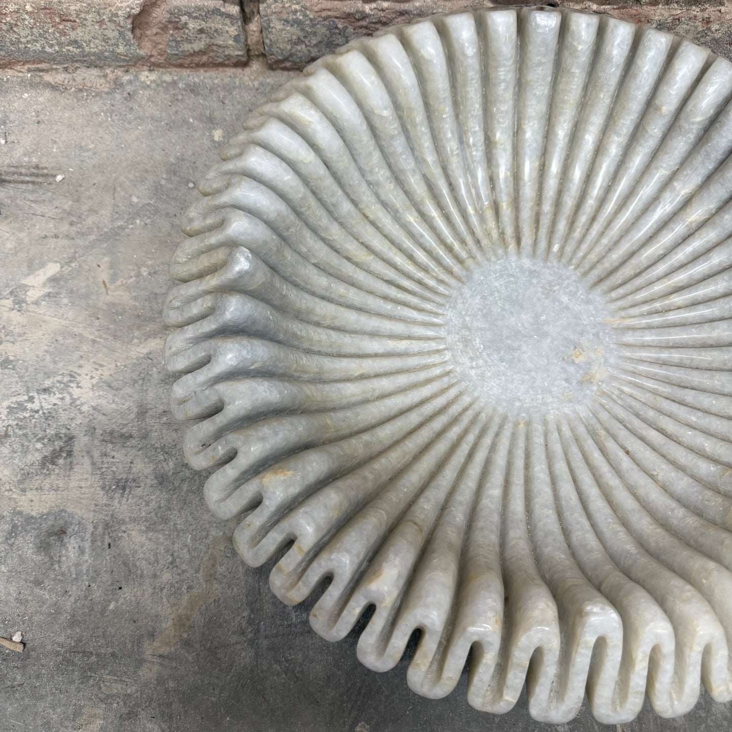 Large White Marble Ruffle Bowl