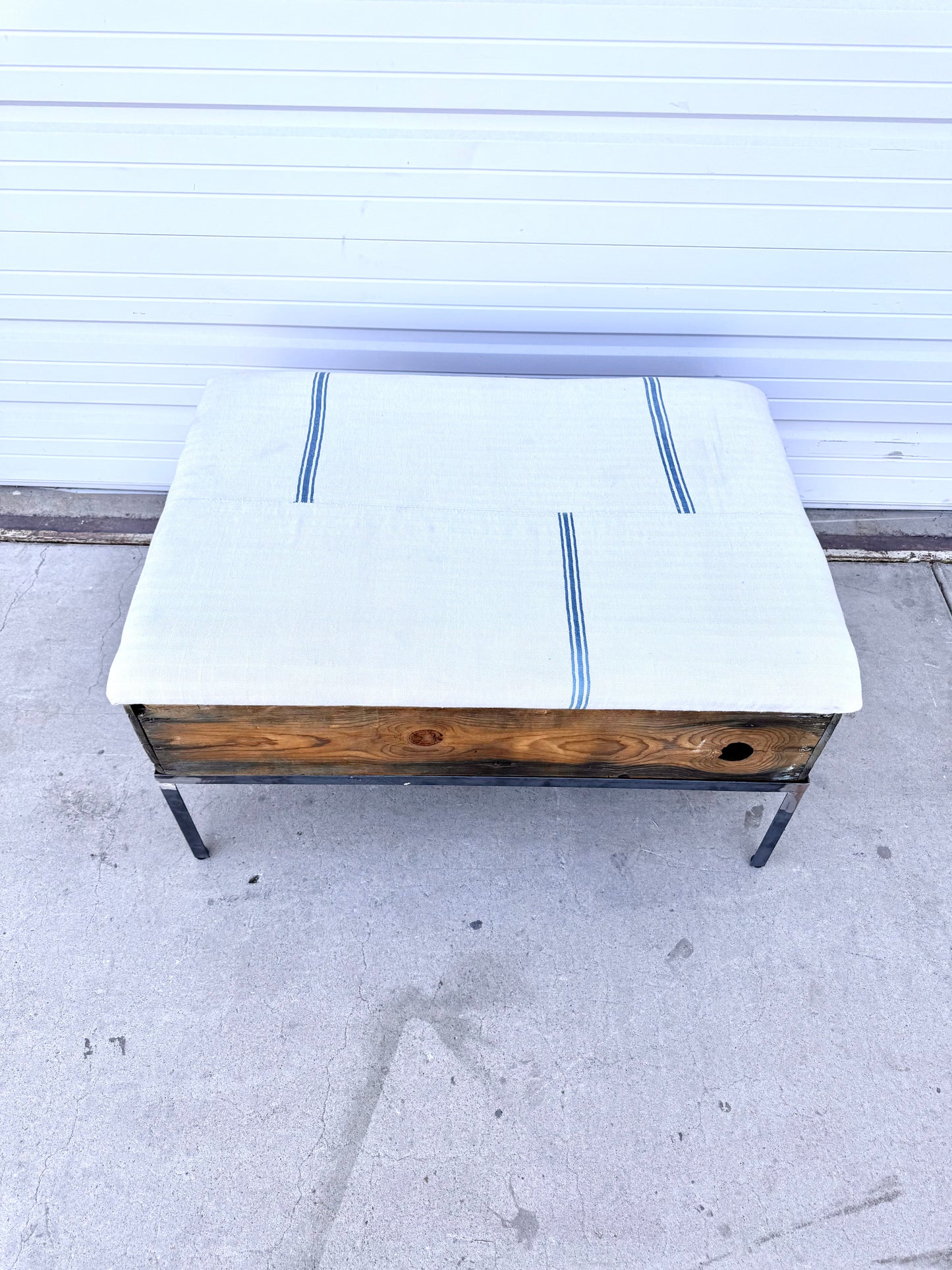 Raisin Box Ottoman with French Grain Sack Top