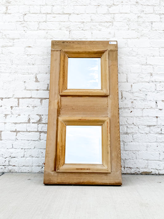 Antique Natural Wood Rectangle Double Mirror