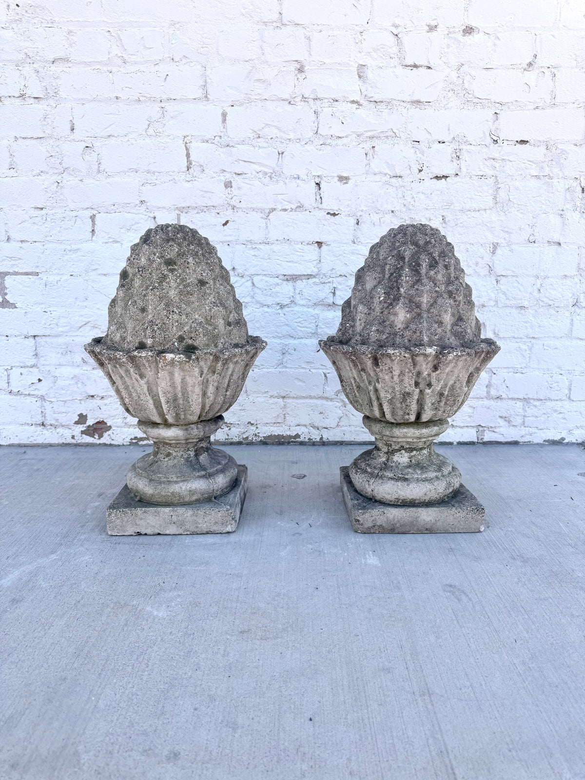Antique Pair of Concrete Artichoke Finials