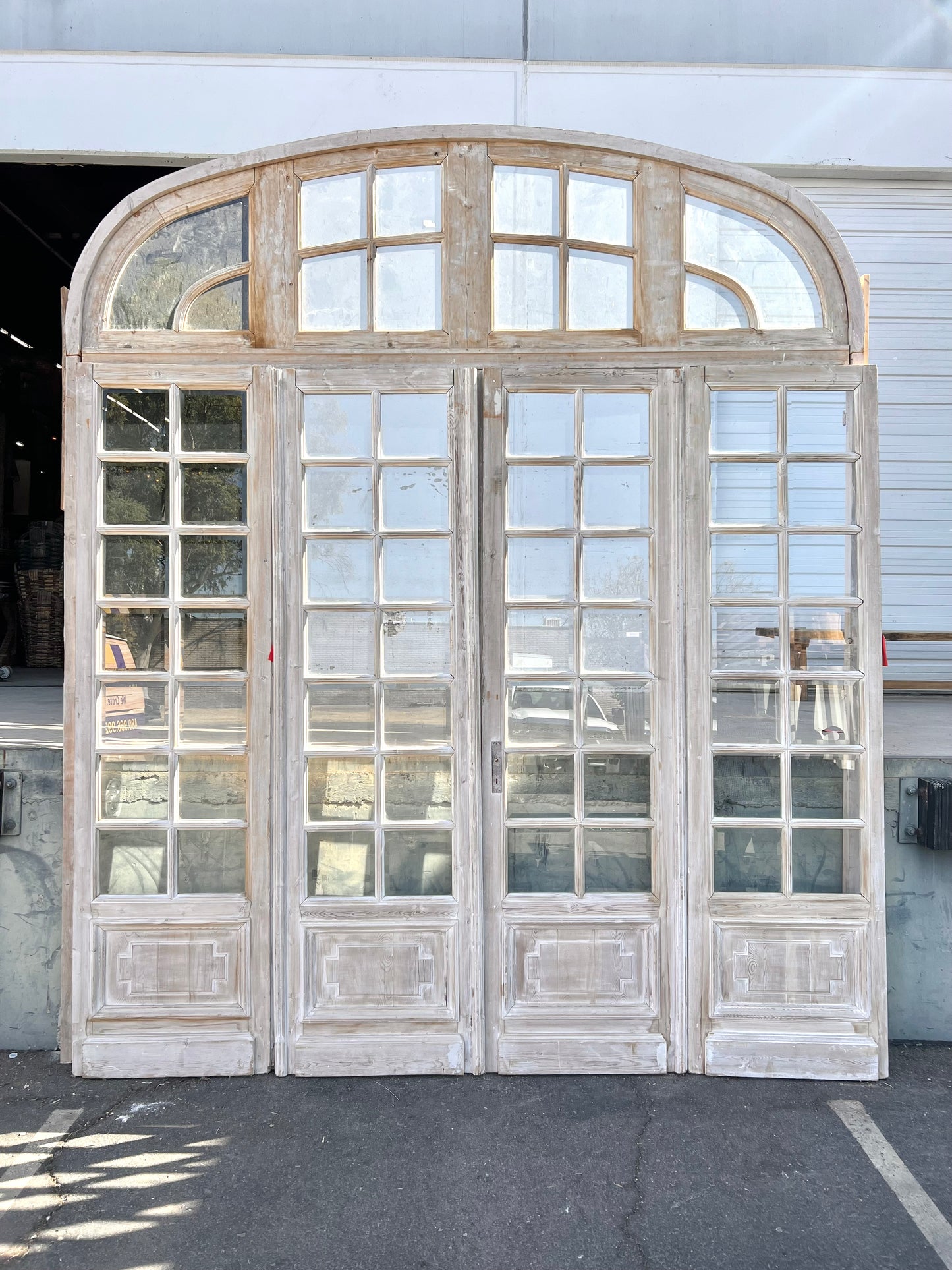 Set of Painted Arched Doors and Transom w/68 Panes