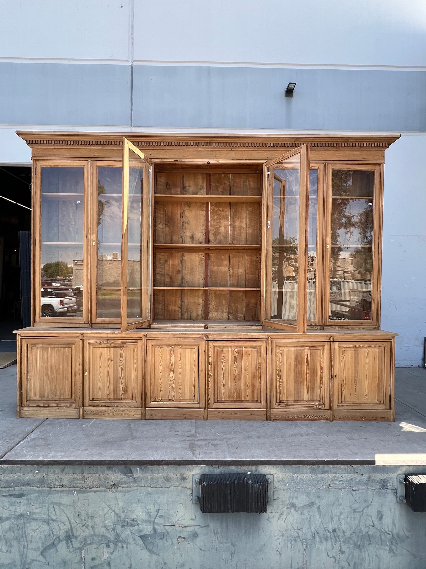 Stately Wood and Glass Front Bookcase Display Cabinet