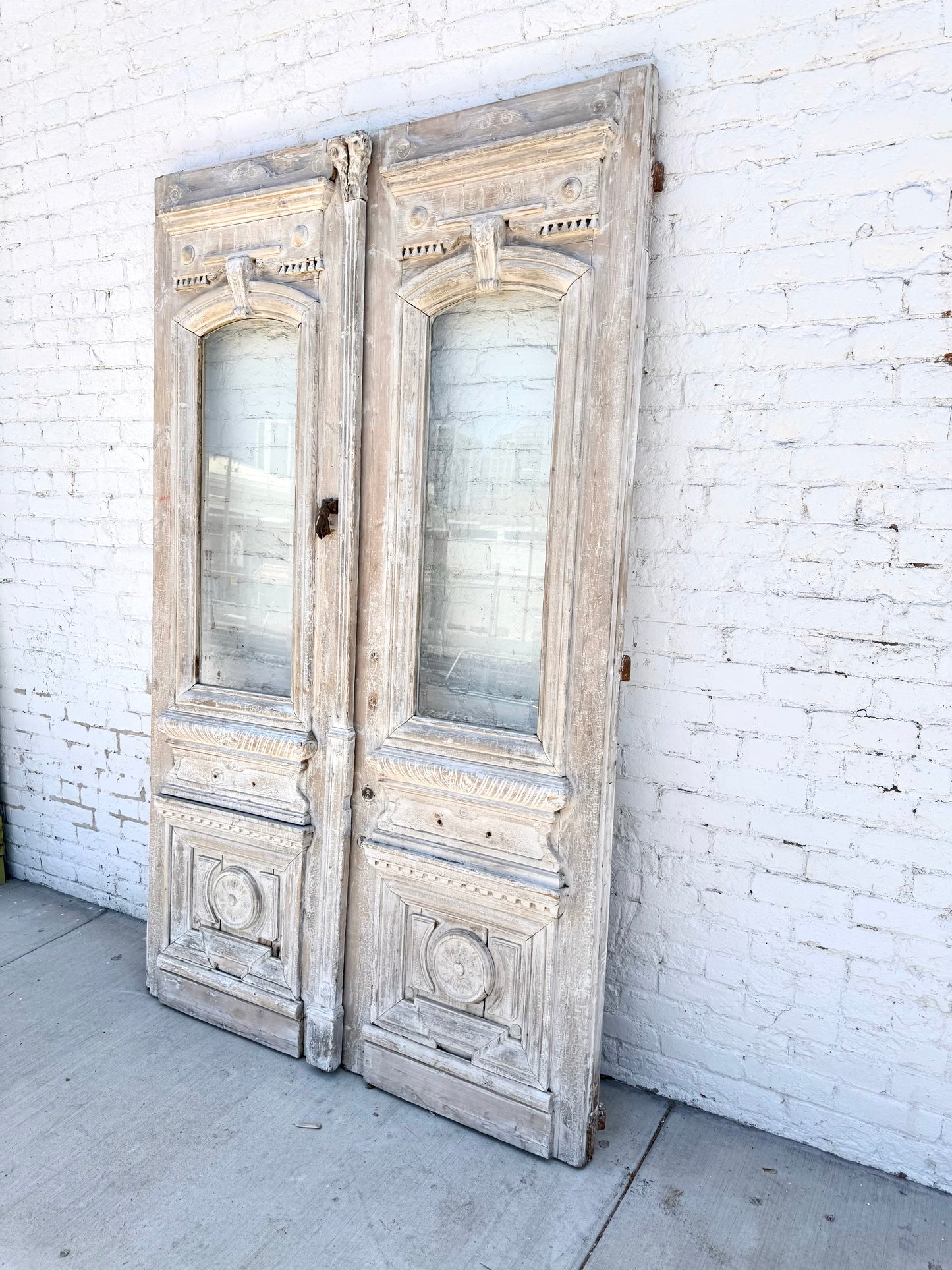 Pair of Washed French Carved Entrance Doors
