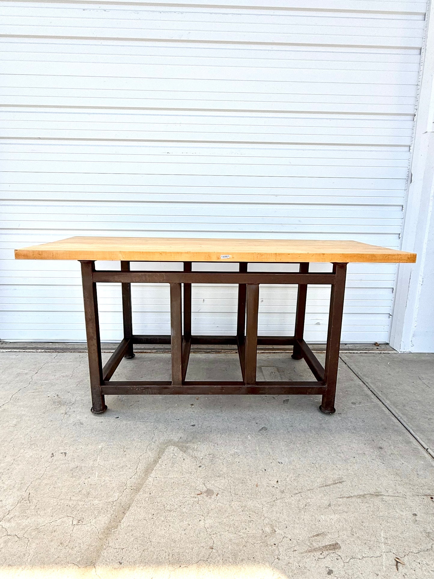 Wooden Work Table with Iron Base