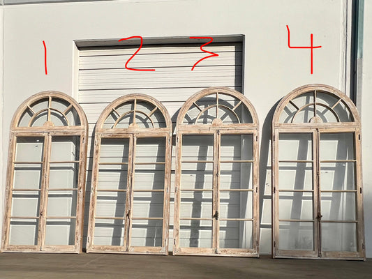 Pair of Washed Doors/Windows with w/8 Lites and Arched Transom