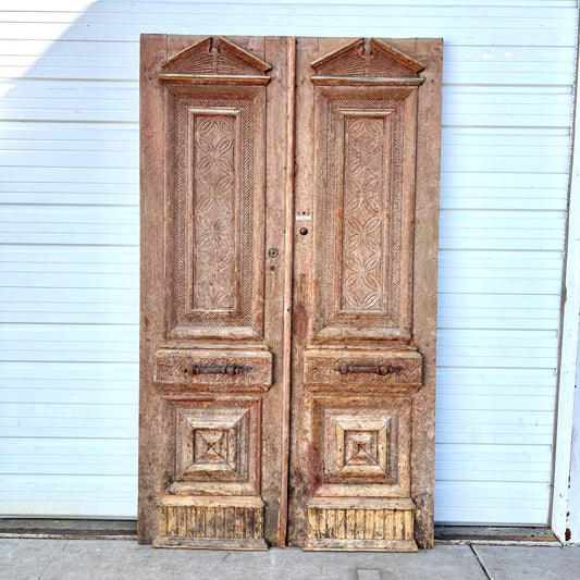 Pair of Solid Carved Wood Doors