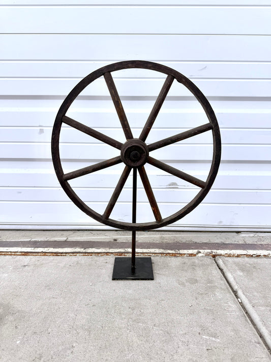 Antique Wooden Wheel on Stand
