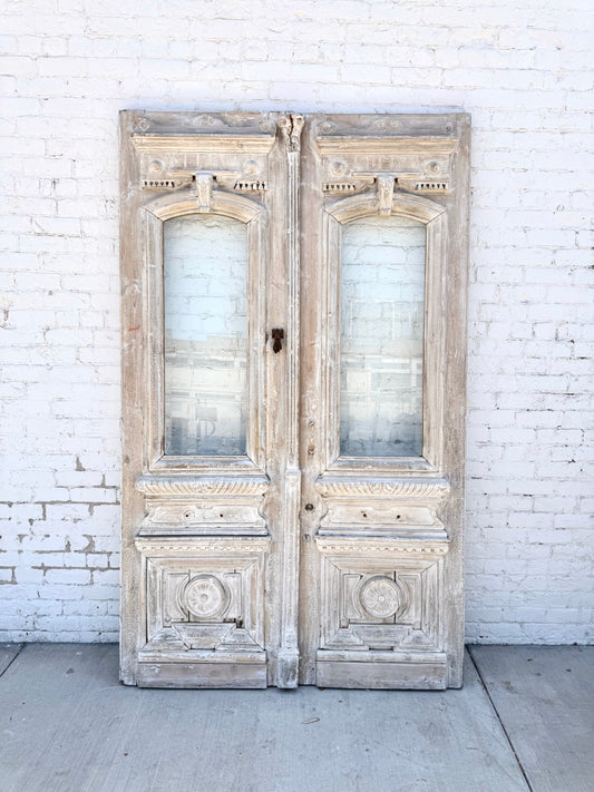 Pair of Washed French Carved Entrance Doors