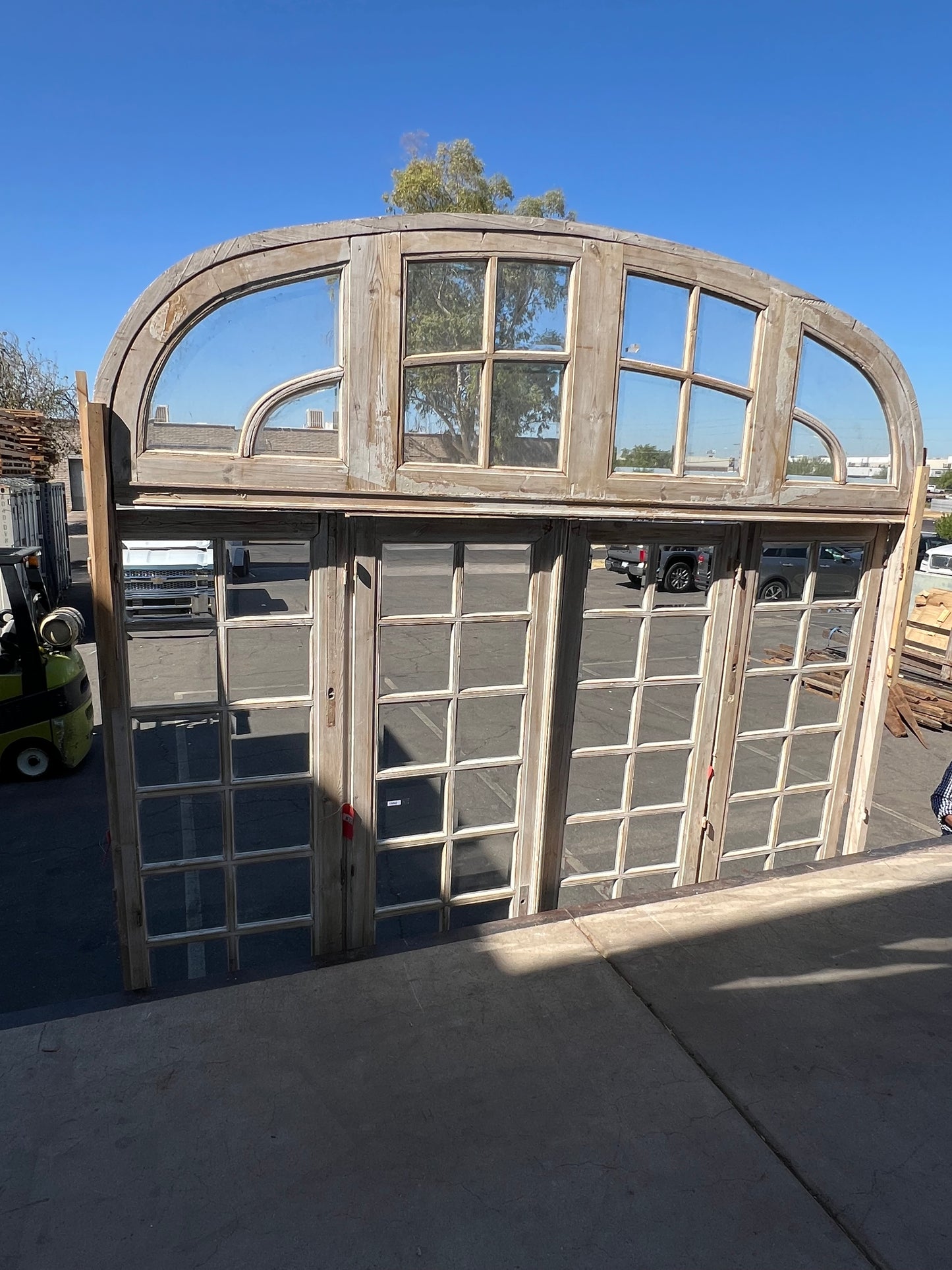 Set of Painted Arched Doors and Transom w/68 Panes