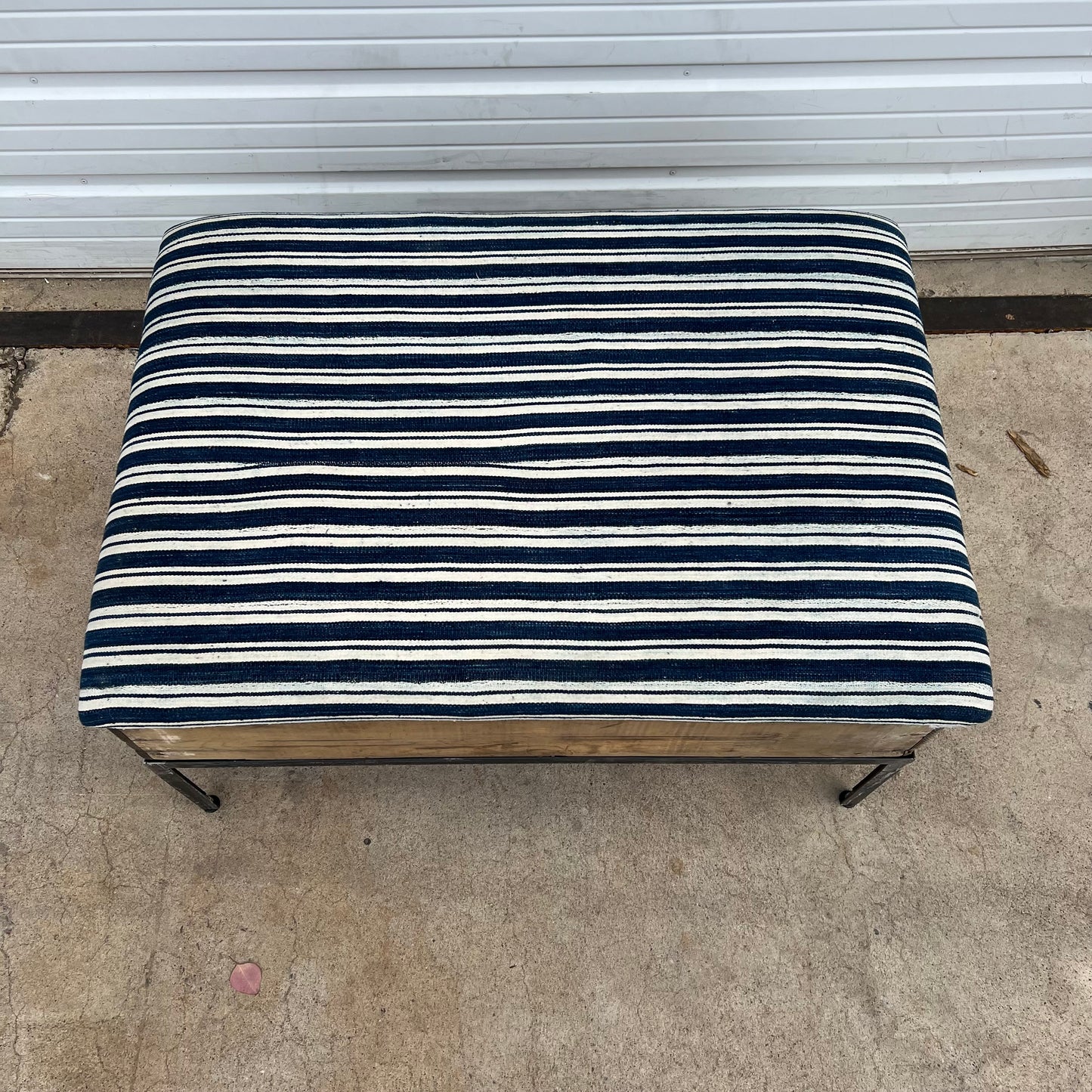 Raisin Box Ottoman with Blue Batik Top