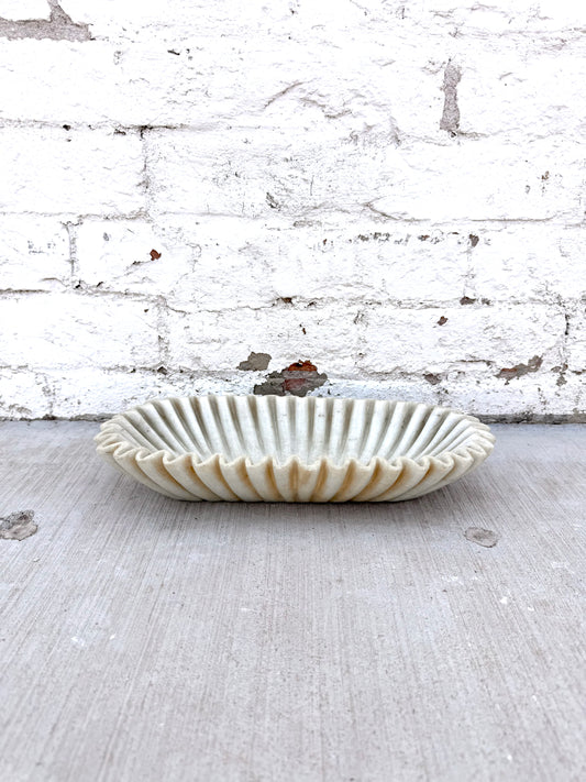 White Oblong Marble Ruffle Bowl