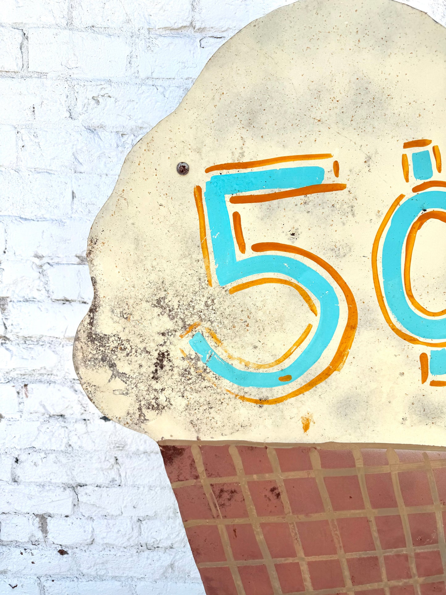 Vintage Metal Ice Cream Store Sign on Stand