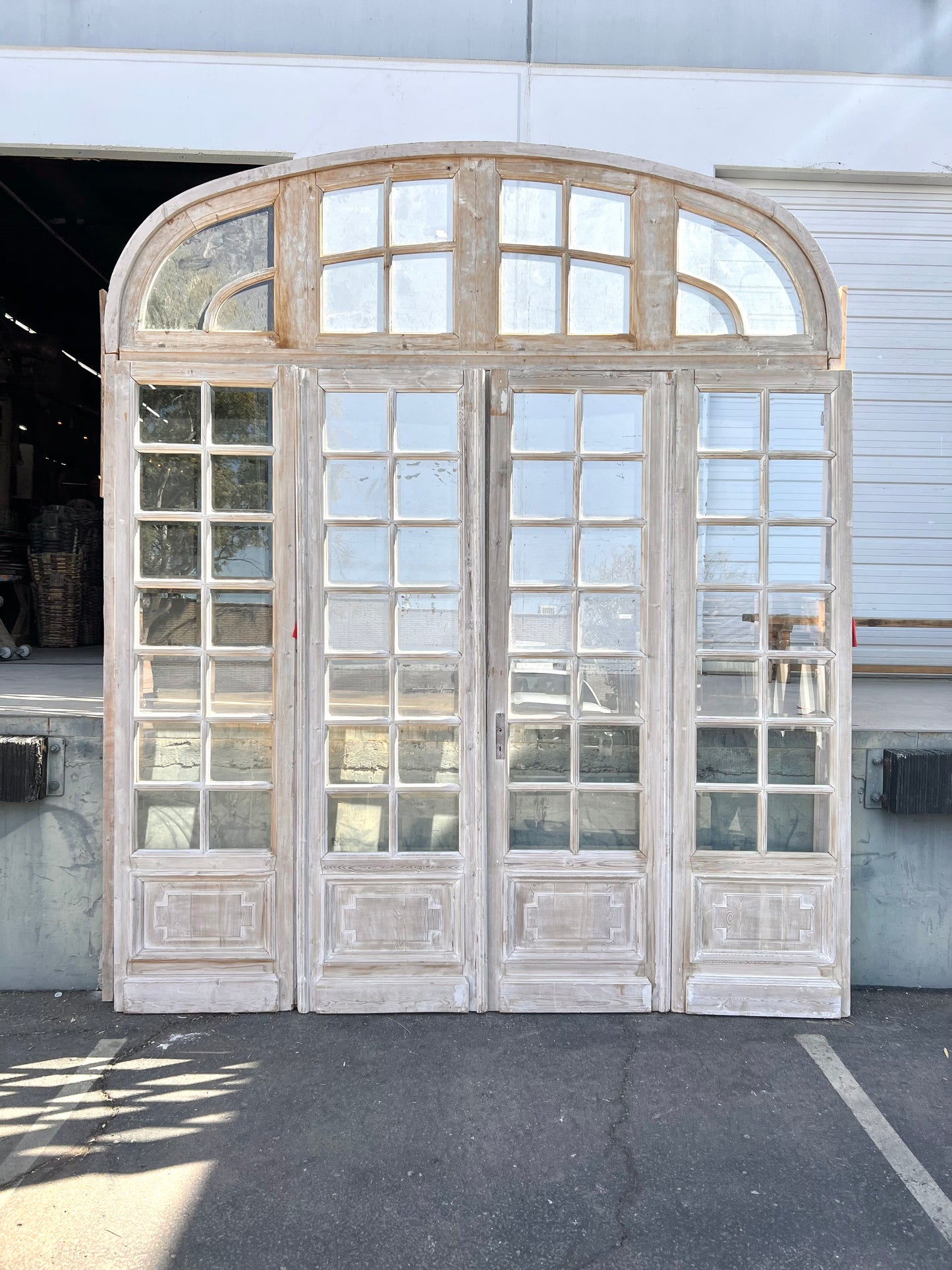 Set of Painted Arched Doors and Transom w/68 Panes