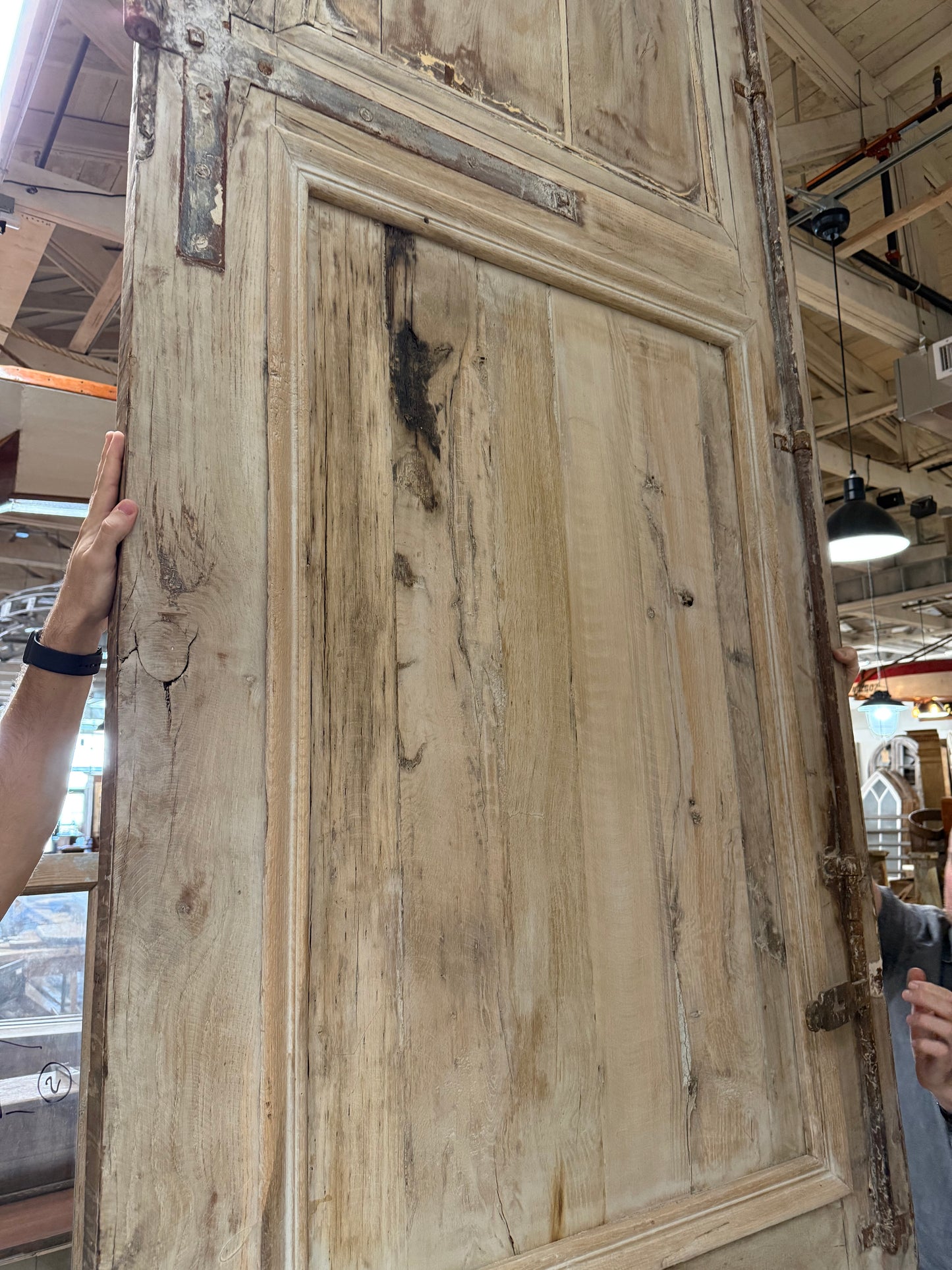 Pair of Washed Antique Wood 3 Panel Arched Doors