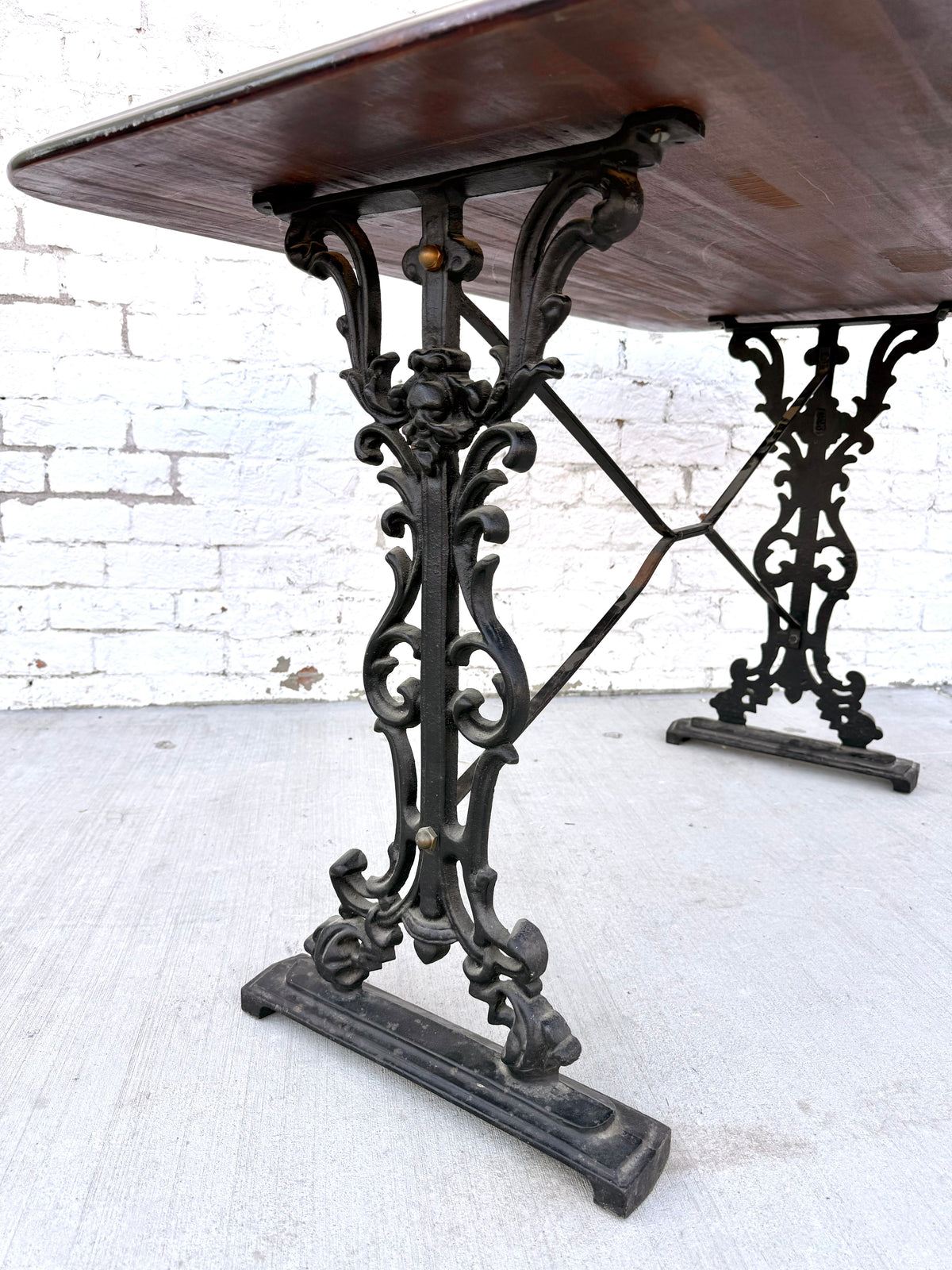 Vintage Pub Table with Wood top and Cast Iron Base