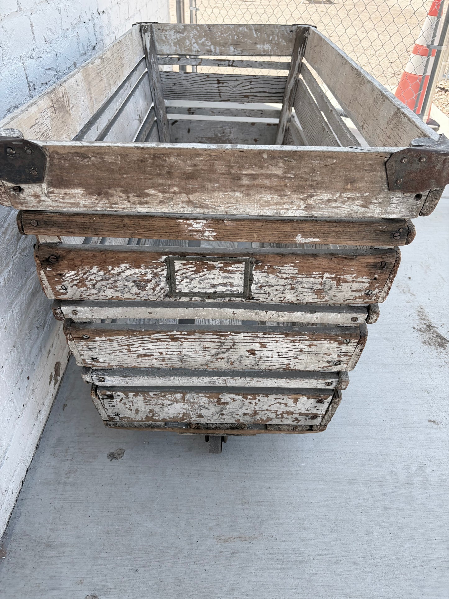 Large Rolling Textile White Wood Crate