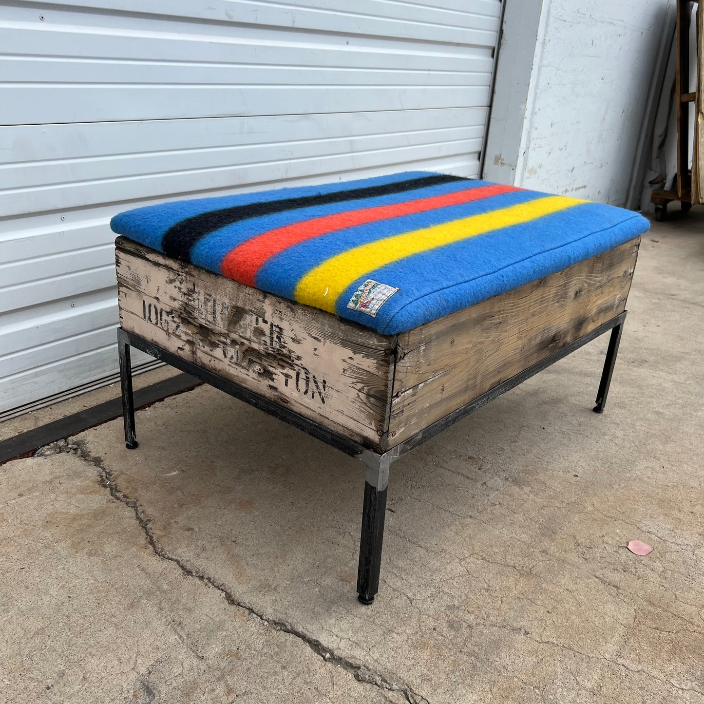 Raisin Box Ottoman with Camp Blanket Top