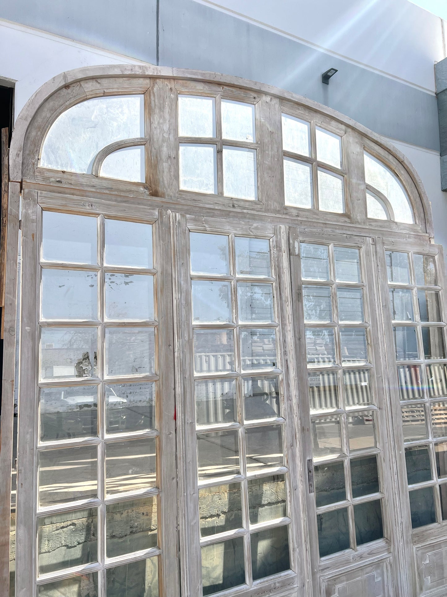 Set of Painted Arched Doors and Transom w/68 Panes