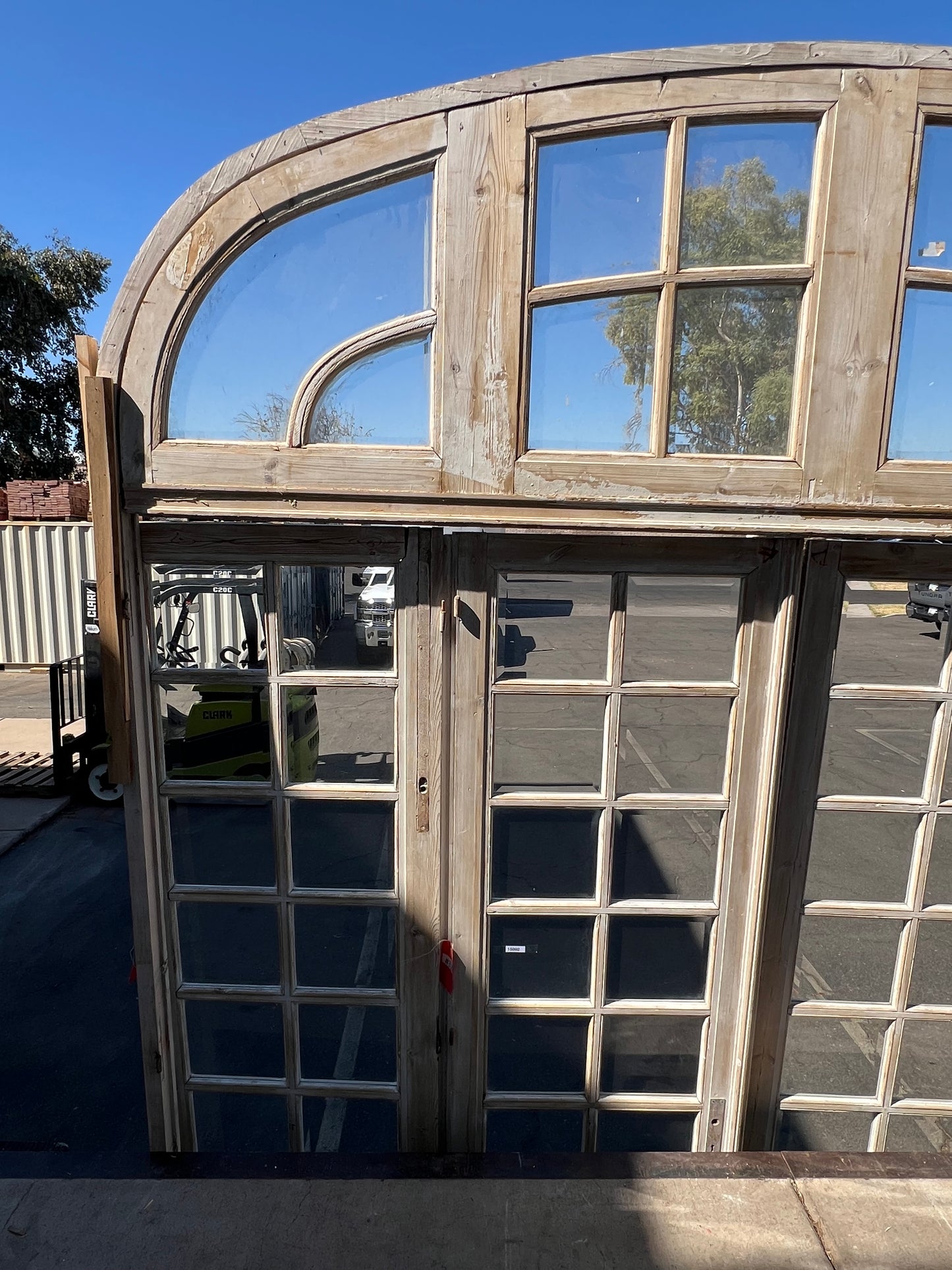 Set of Painted Arched Doors and Transom w/68 Panes