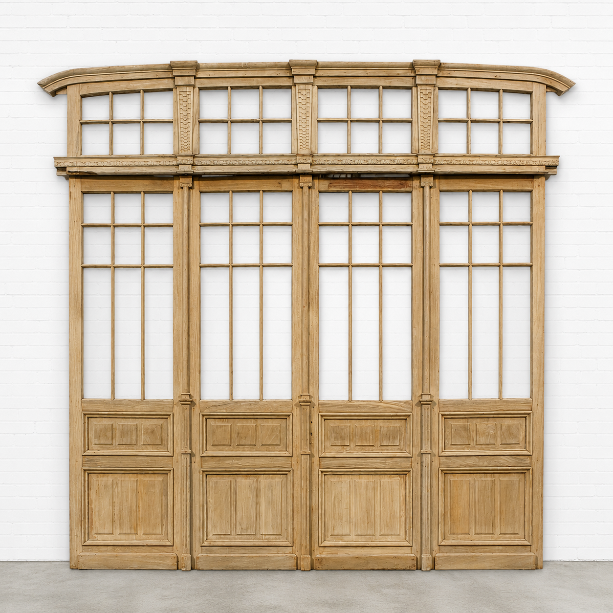 Set of 4 two Panel 12 Lite Natural Wood French Doors with Transom