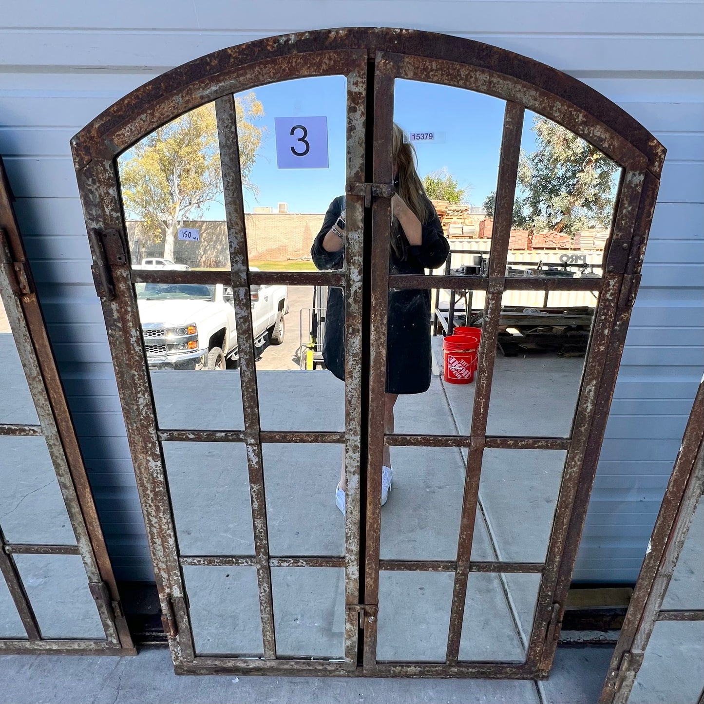 Arched Iron Mirror with 16 Panes