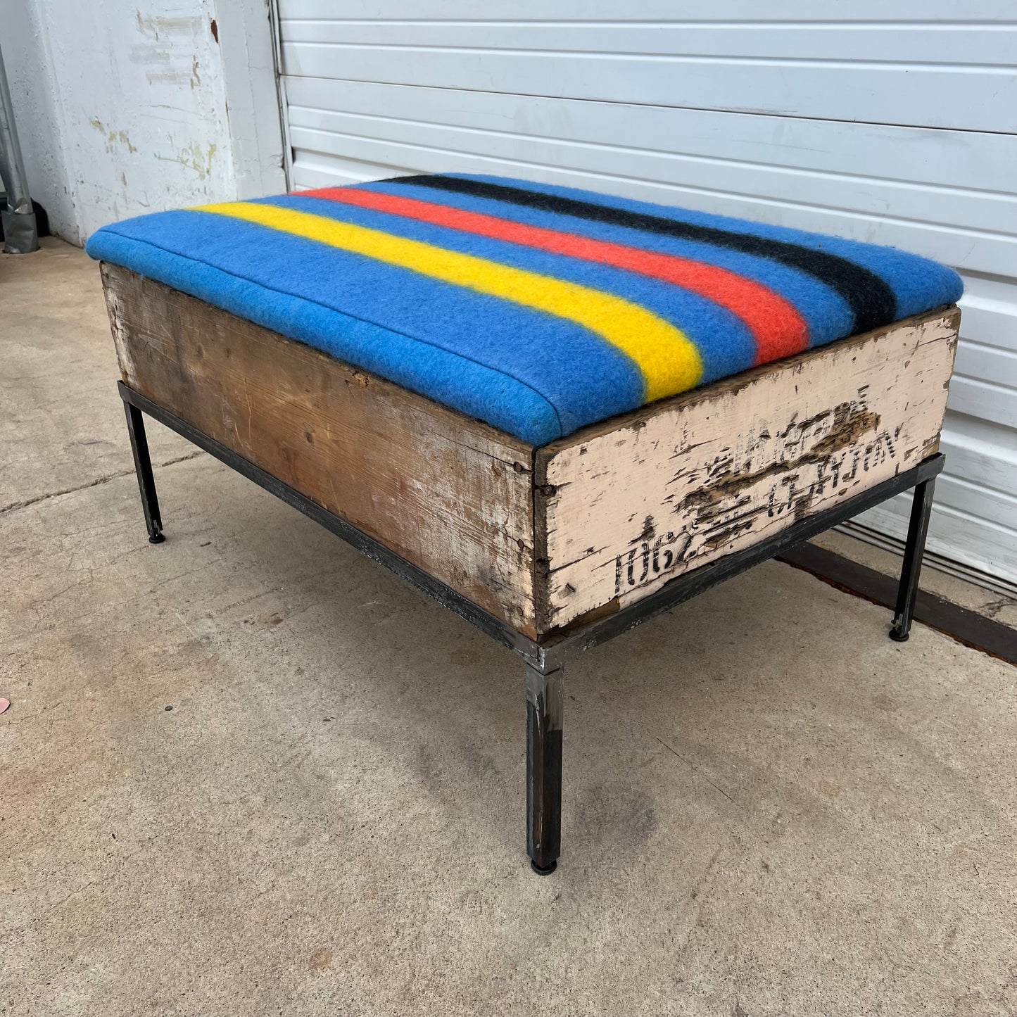 Raisin Box Ottoman with Camp Blanket Top