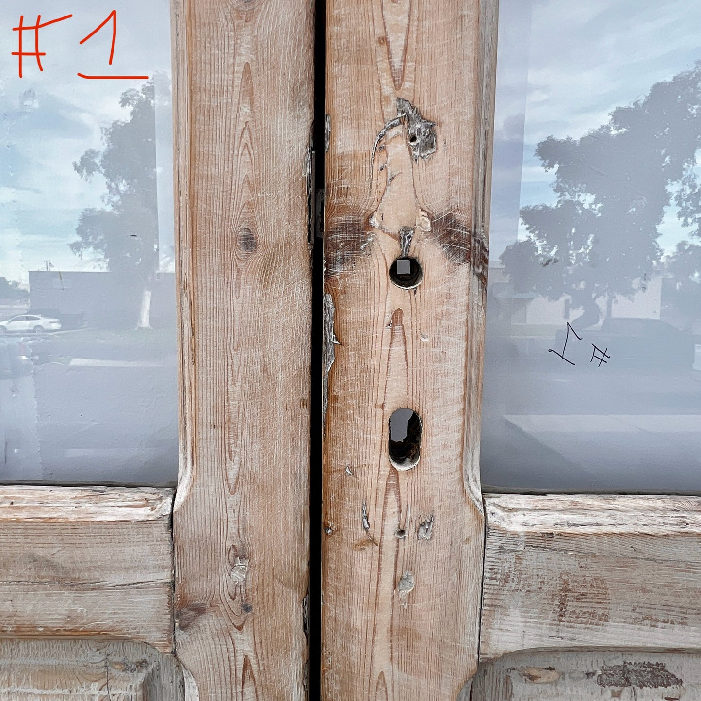 Set of Arched Washed Wood Doors w/24 Lites