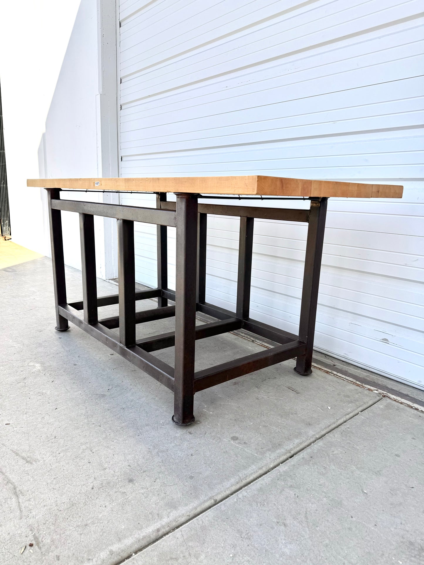Wooden Work Table with Iron Base