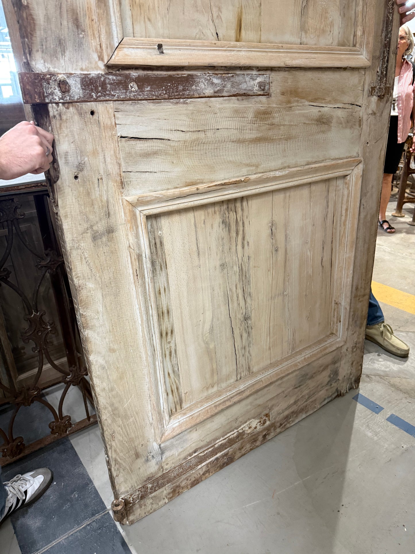 Pair of Washed Antique Wood 3 Panel Arched Doors