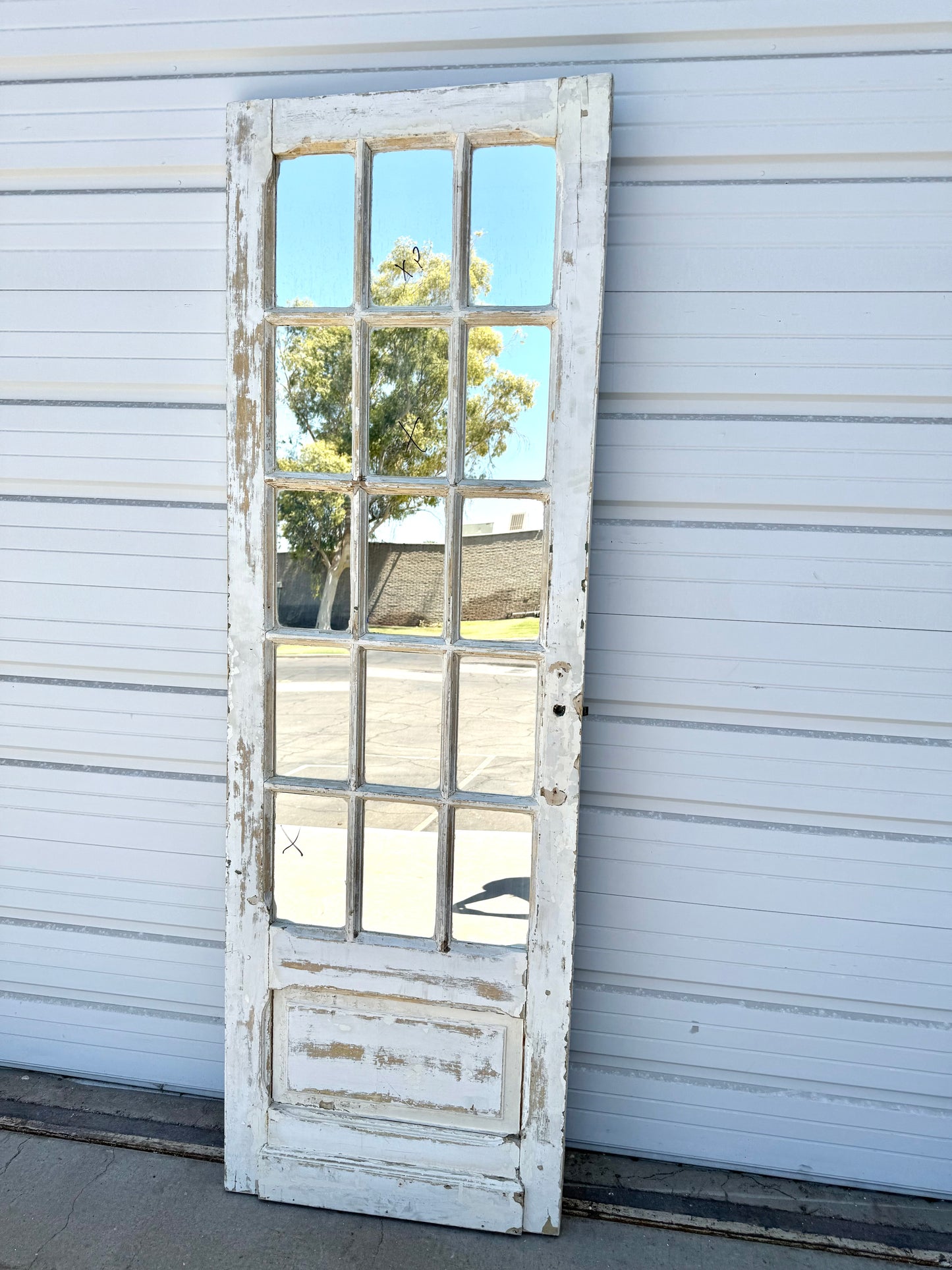 15 Pane Double-Sided Mirrored Single Antique Door