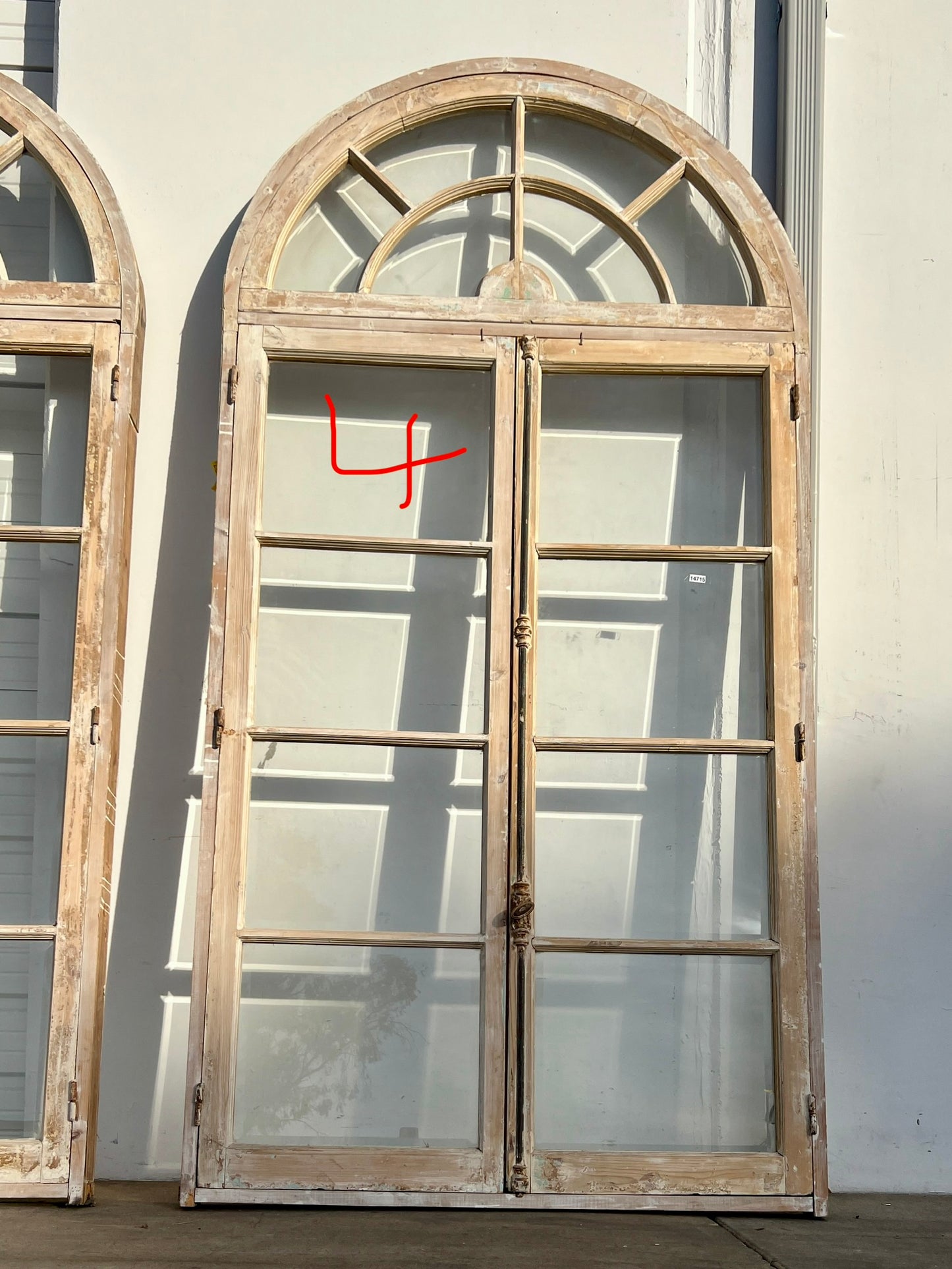 Pair of Washed Doors/Windows with w/8 Lites and Arched Transom