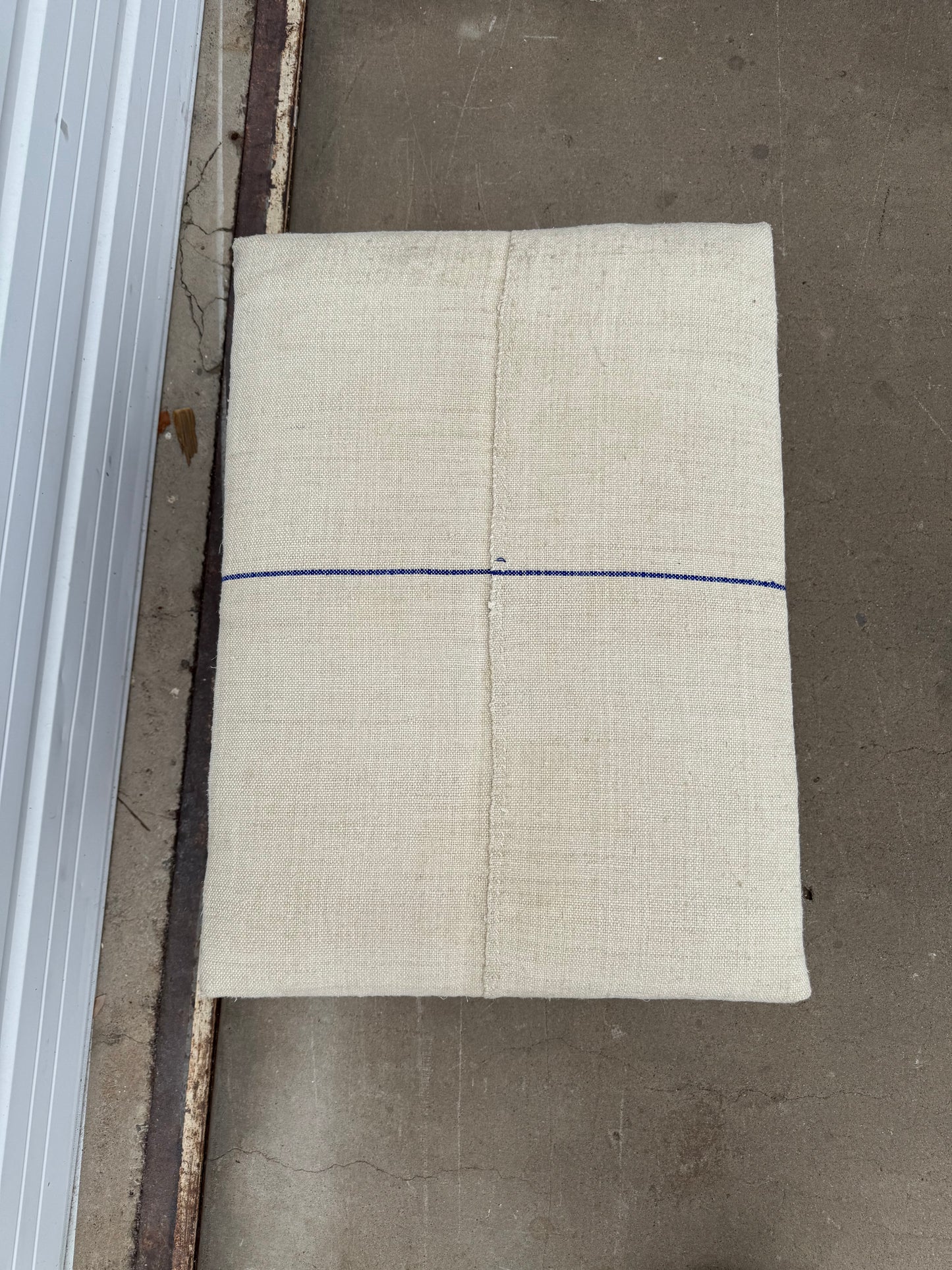 Champagne Crate Ottoman with Grain Sack Top