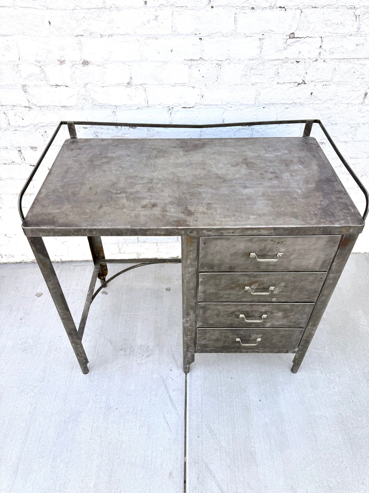 Vintage Industrial Metal Four-Drawer Factory Desk