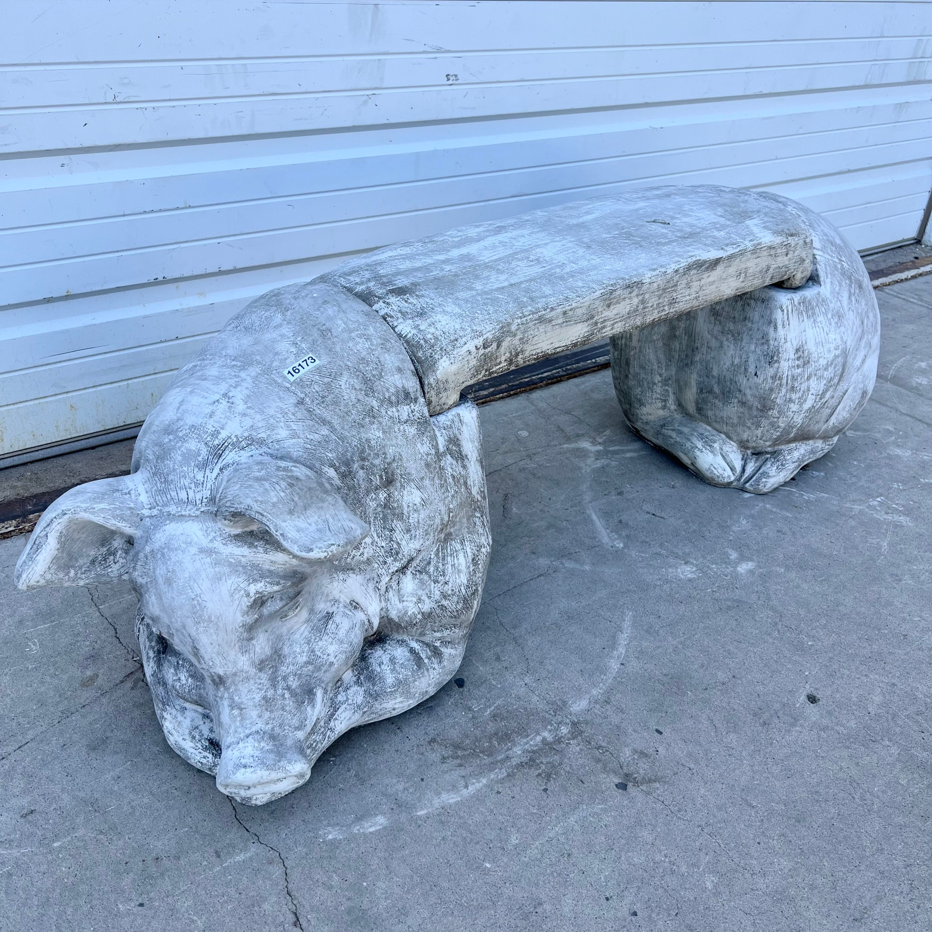 Concrete Pig 3 Piece Garden Bench Antiquities Warehouse