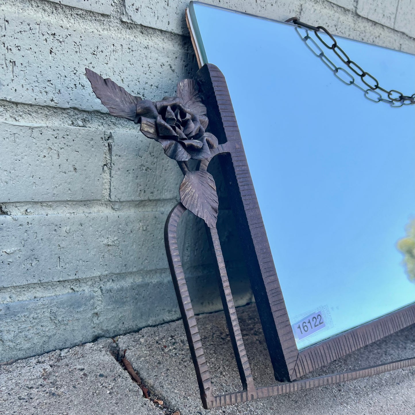 French Deco Iron Mirror with Two Flowers