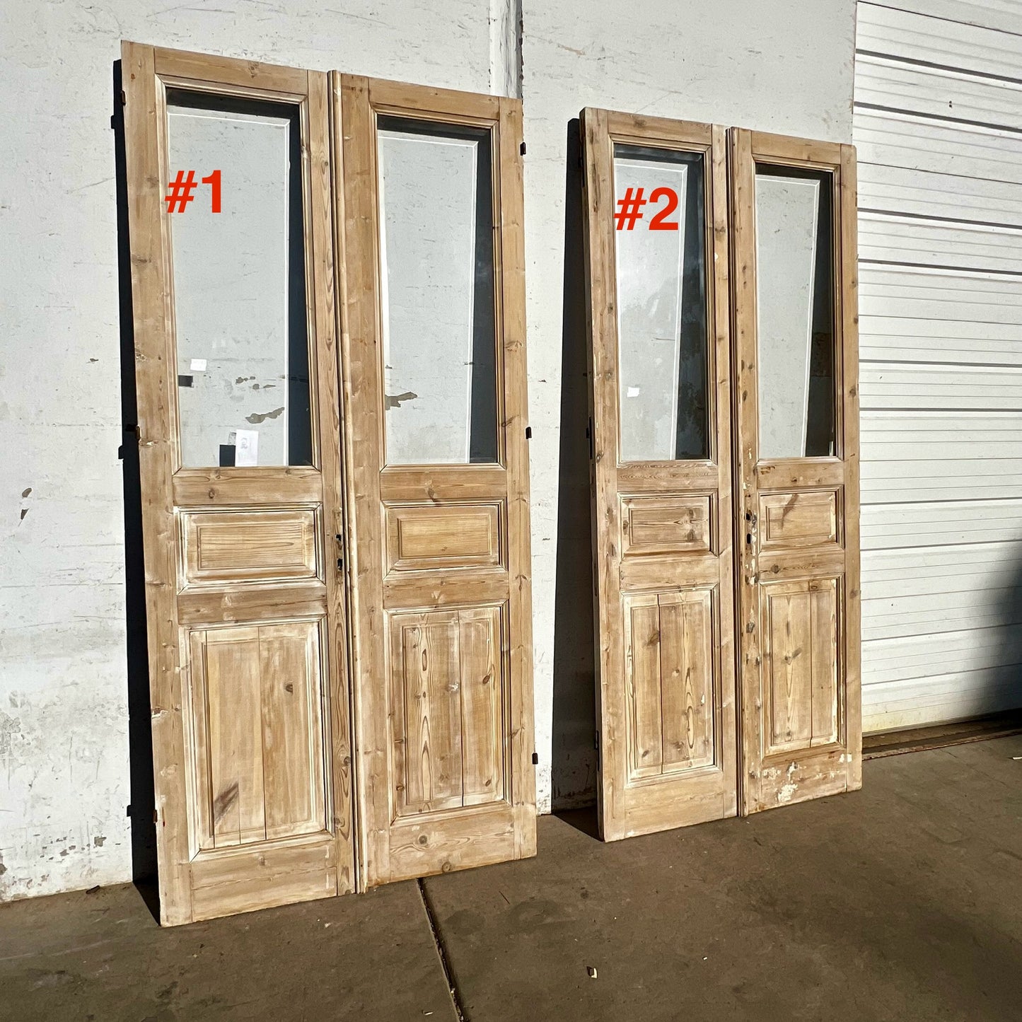 Pair of Washed Antique Wood Doors w/2 Lites